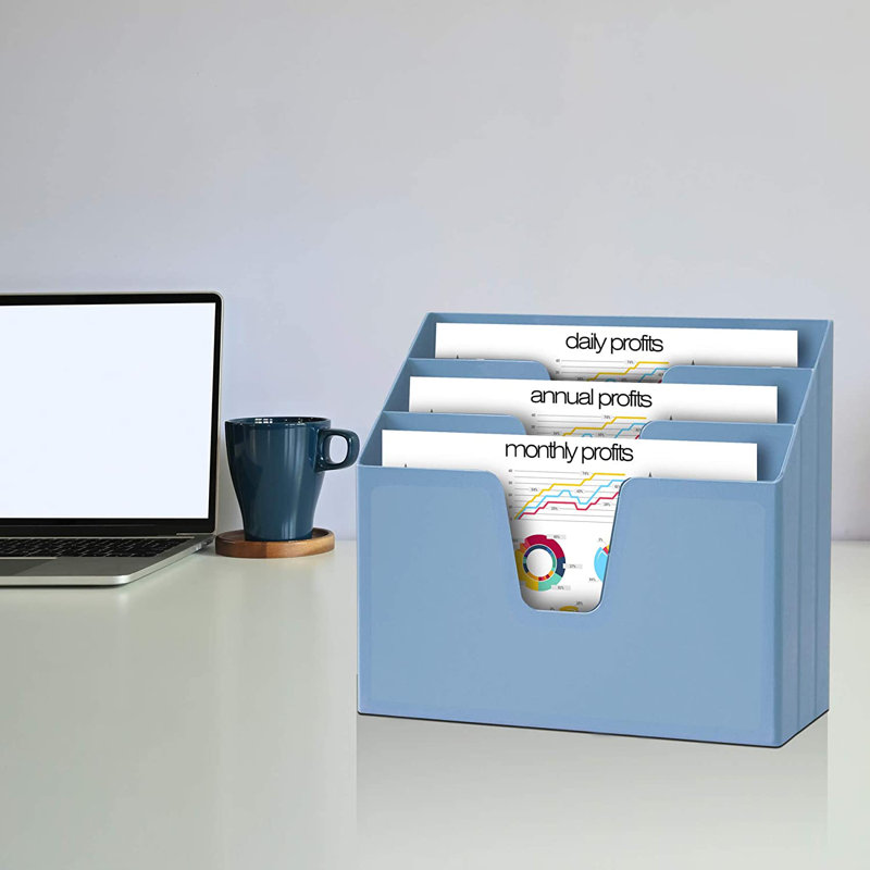 Acrimet Horizontal Triple File Folder Organizer (solid Blue Colour